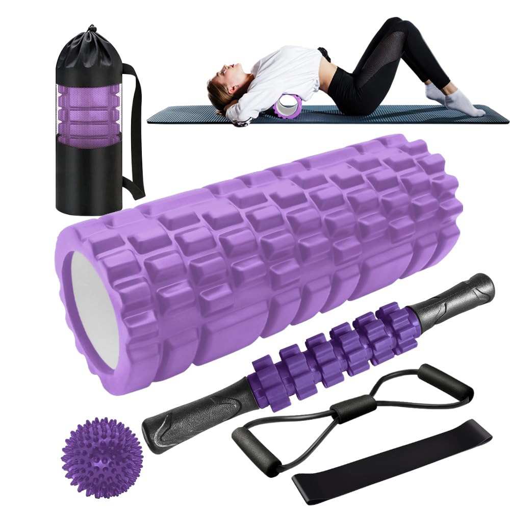 Rodillo Masaje Muscular, Qveetry 6en1 Rodillos de Espuma con Palos de Masaje, Bolas de Masaje, Foam Roller para Rodillo…