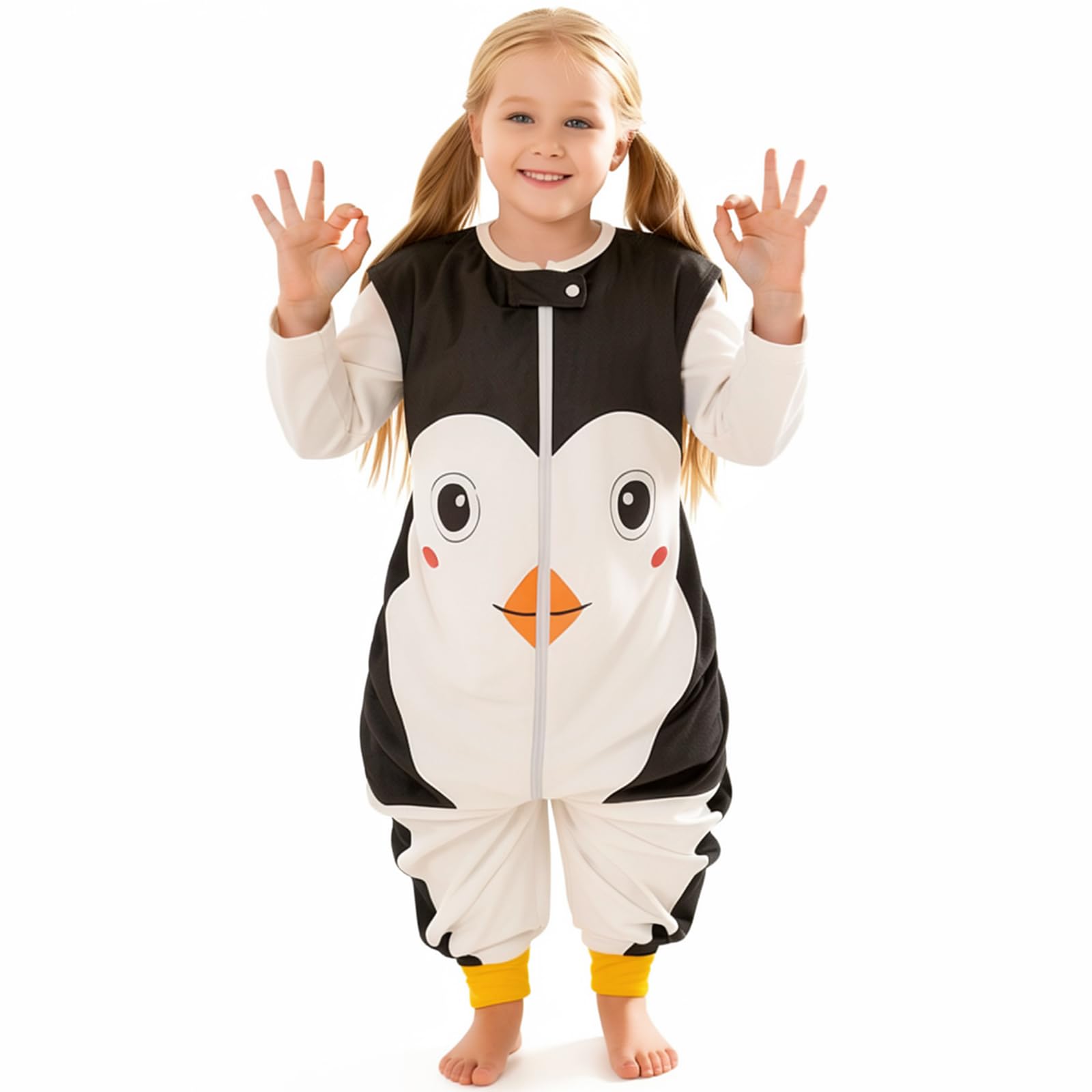 MICHLEY Toddler Sleeping Sack with Feet Newborn Infant Sleeveless Sleeping Bag 2-way Zipper Baby Wearable Blanket for Walkers,Penguin,5-6T