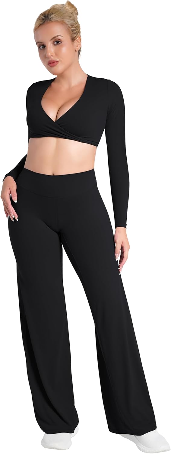 Sunzel High Waisted Wide Leg Yoga Pants for Women – Soft Stretch Workout Pants, Tummy Control for Yoga, 32" Inseam