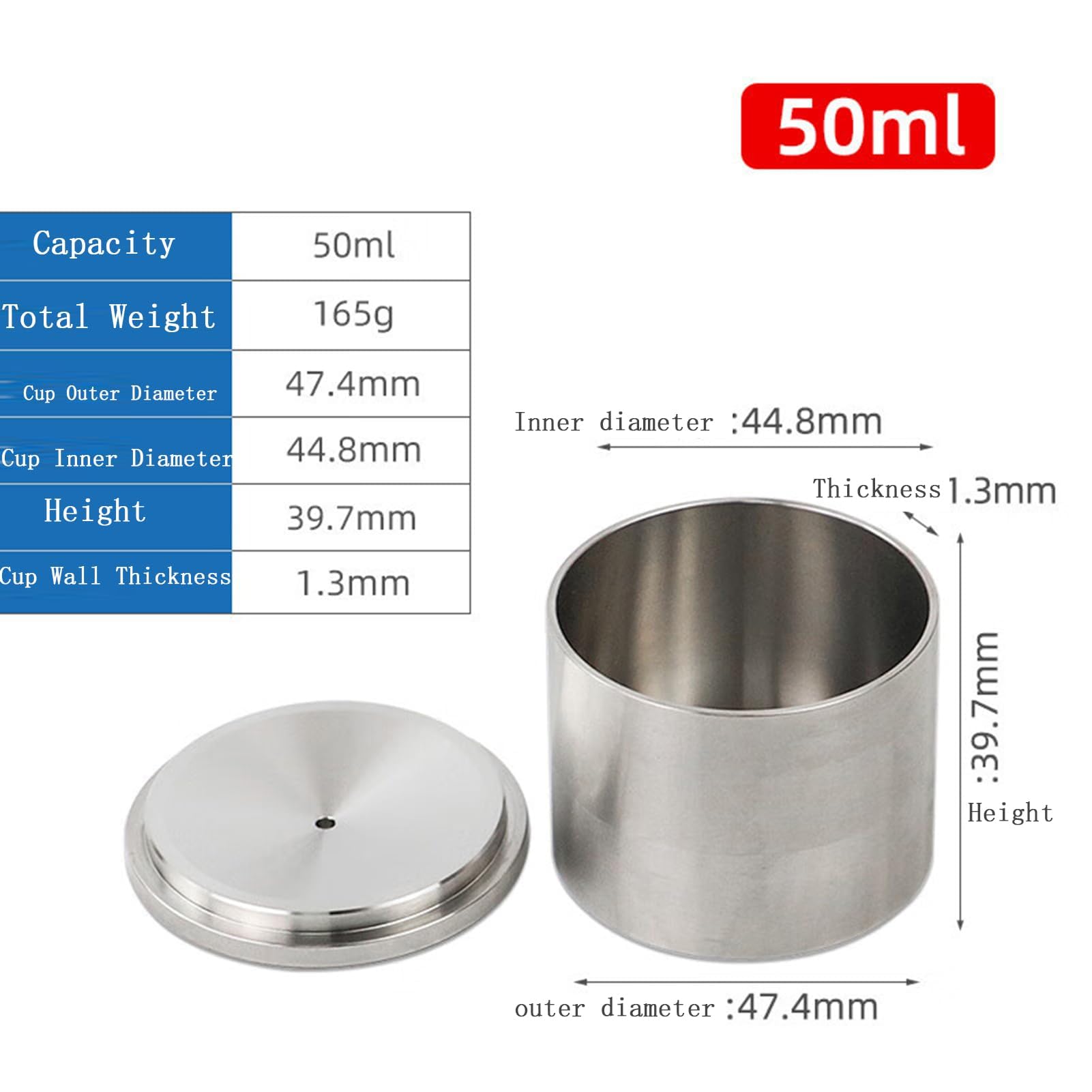 COYEUX Vaso De Densidad para Líquidos De Acero Inoxidable De 50 Ml, Hidrómetro De Alta Precisión con Estuche De Aluminio, Medición De La Densidad De Recubrimientos para Aditivos De Pintura Y Aceites