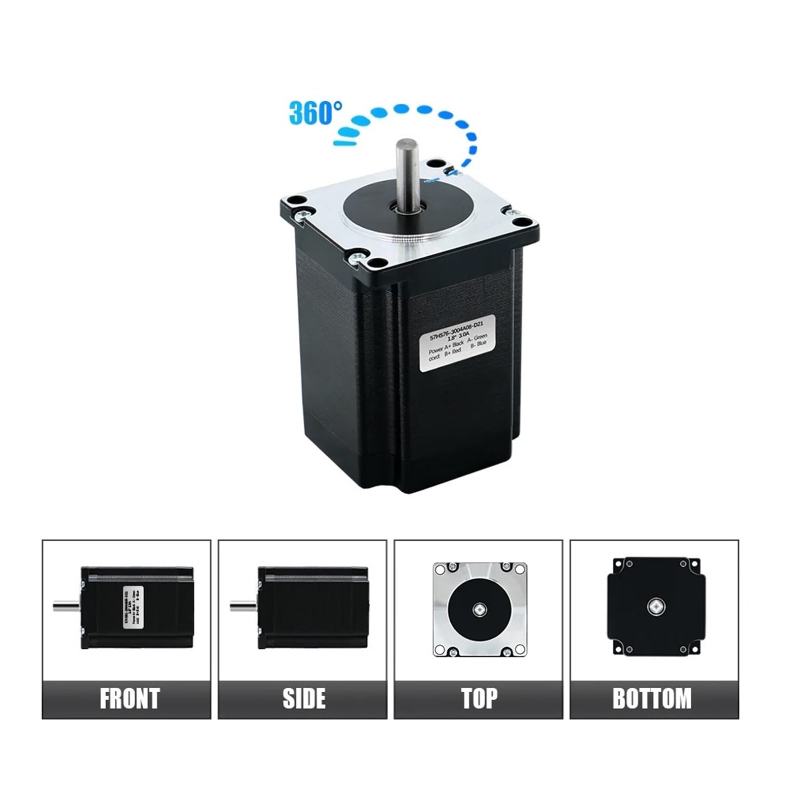 Moteur Pas à Pas Nema23 57HS76, 2 Phases, 4 Fils, 2N.m, 2,8a/3a, 76mm de Longueur, D 6.35mm/8mm, for équipement de Moniteur d'imprimante 3D(8mm Single Shaft)