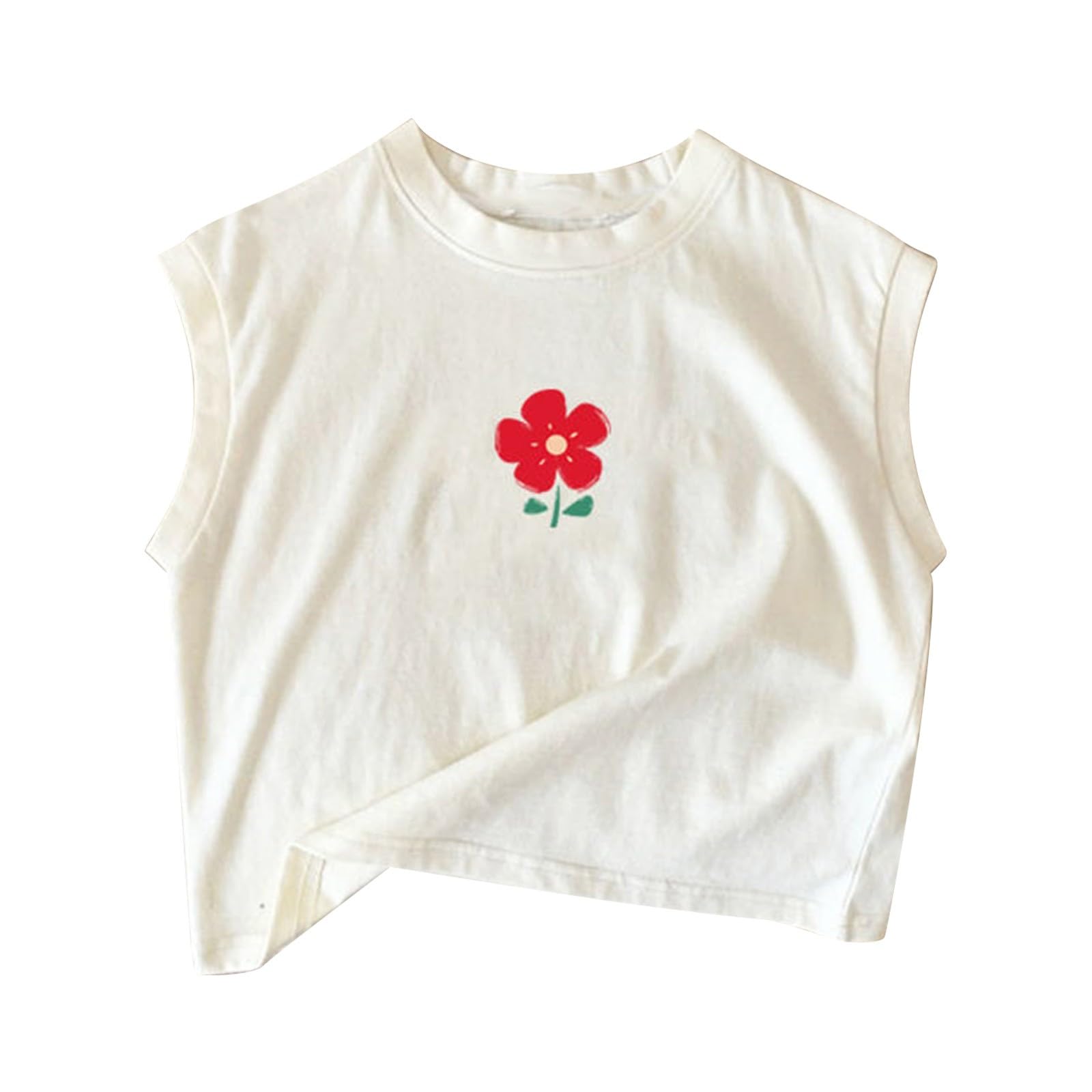 RNTOP Toddler Kids Girls Tank Tops Little Girls Clothes Flowers Print Sleeveless Tee Shirt Casual Summer Tees & Blouse Outfit White