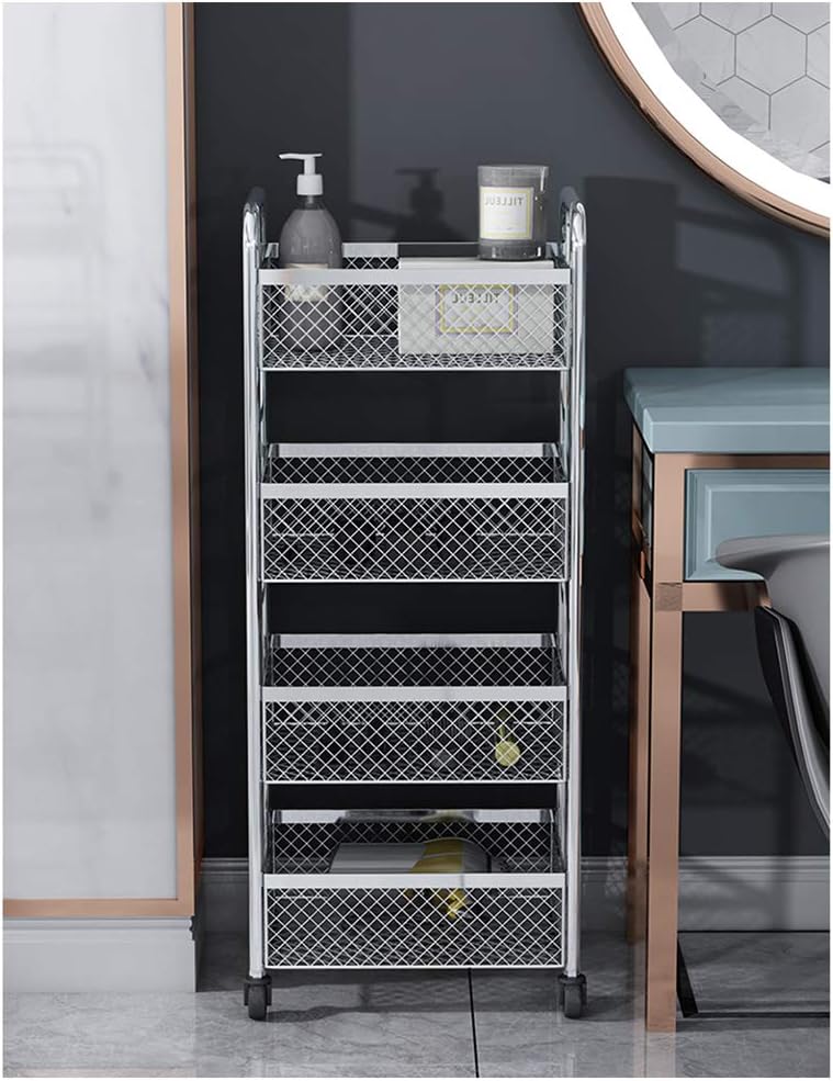 Dental Cart Multifunctional Trolley Beauty Salon Trolley Household Multifunctional Storage Removable Shelf Carbon Steel Material 3/4 Layer Silver/Gold (Silver 4 layers)