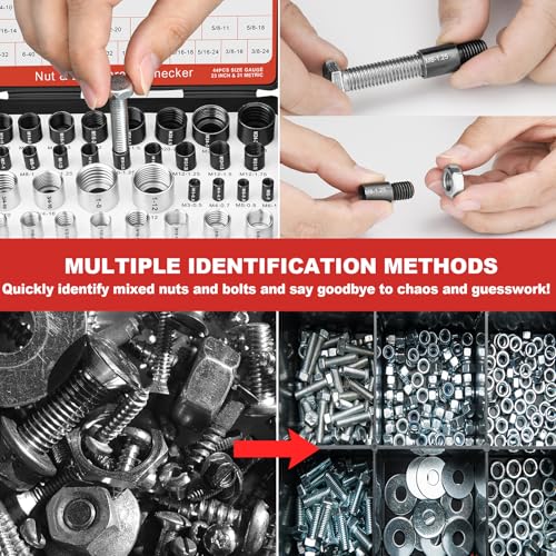 Image of Thread Checker, Nut and Bolt Thread Checker, Bolt Size and Thread Gauge, 44 Individual Bolt and Nut Identifier Gauge (23 Standard & 21 Metric) Especially for Size Check in Tight Spaces