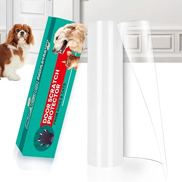 FTSTC Door Protector from Dog Scratching, [Thicken Vinyl] Heavy Duty Flexible Couch Corner Door Claw Shield, Anti-Scratch Guard for Furnitures, Window,Cat Scratch Tape-(130in X 8.3in)