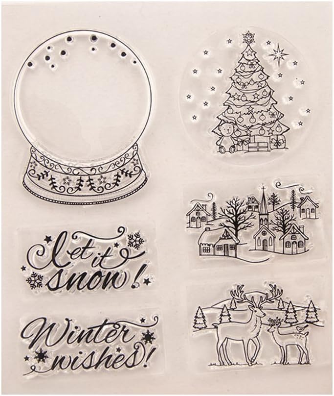 Yasheep Clear Stamps,Cute Silicone Tree & Deer Christmas Series Stamp Cling Seal Scrapbook Embossing,for Card Making Decoration and Album Decor Home DIY