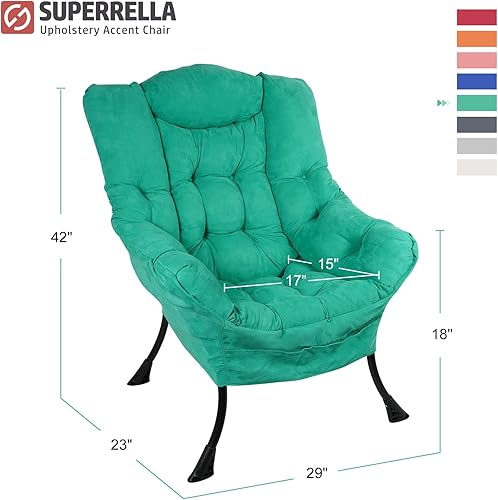 Miniatura 25 de Silla moderna de acento suave para sala de estar, sillón individual tapizado, respaldo alto, sofá perezoso (gris dorado) Gris dorado,Azul