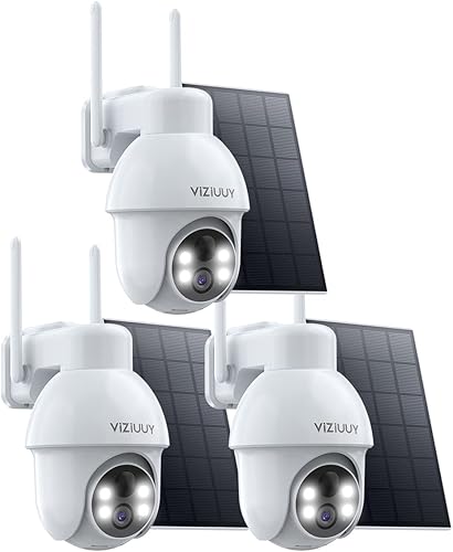 VIZIUUY Cámaras de seguridad solar de 5MP inalámbricas para exteriores (paquete de 3)