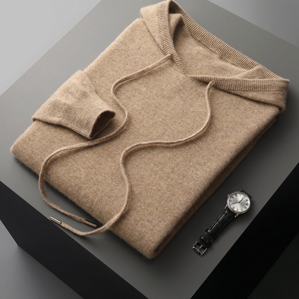 Sudadera de lana pura de manga larga con capucha para hombre, longitud regular, informal, para otoño y primavera