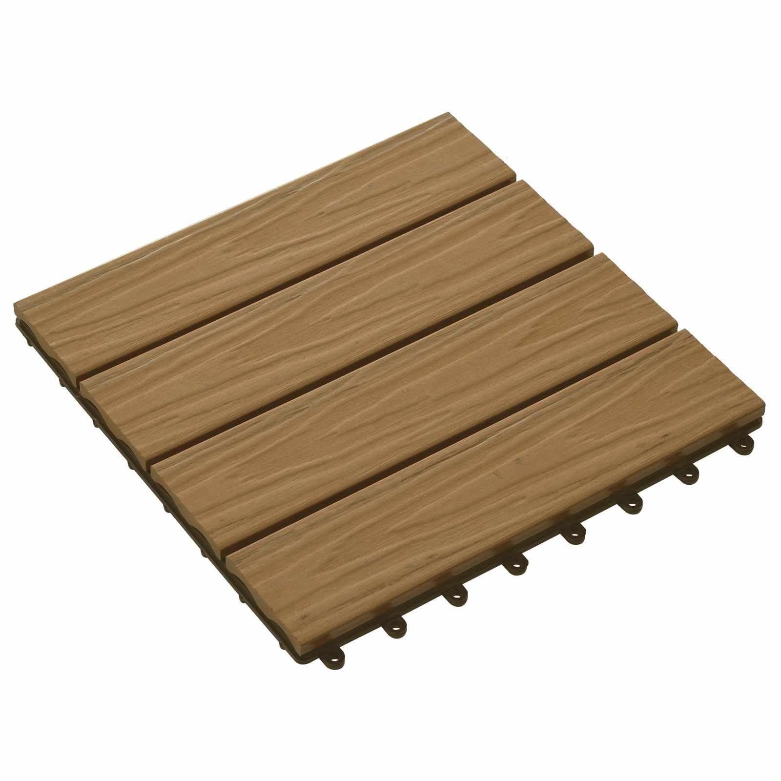 WPC Terrassenfliesen 3D-Design 11 Stück 30 x 30 cm, Klickfliesen für Bodenbelag Balkon und Terrasse Teak-Optik