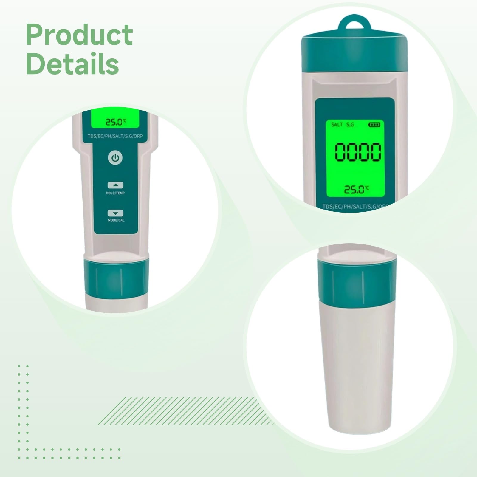 Tester di qualità dell'acqua 7 in 1, misuratore di pH digitale per acqua, EC, salinità, contenuto minerale, SG, ORP, temperatura con retroilluminazione, misurazione accurata per acquari