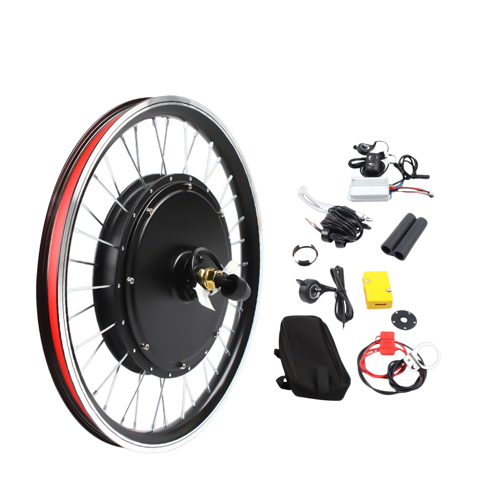 Kit de conversion pour roue avant de vélo électrique 20" 48V 1000 W SanBouSi - Moteur électrique de moyeu de vélo avec affichage LED, frein V/frein à disque, contrôleur sans balais - Kit de conversion