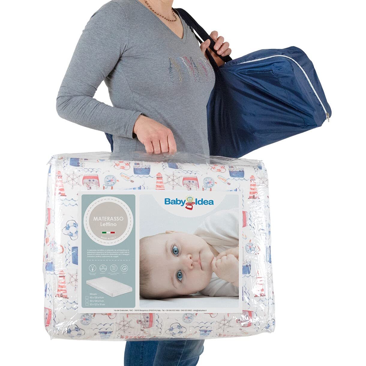 Materasso Lettino Da Campeggio Babysanity 60x120x4 Cm - Sfoderabile, Traspirante, Certificato Oeko-Tex E CertiPUR | Con Borsa Da Viaggio In Omaggio - Foto 3