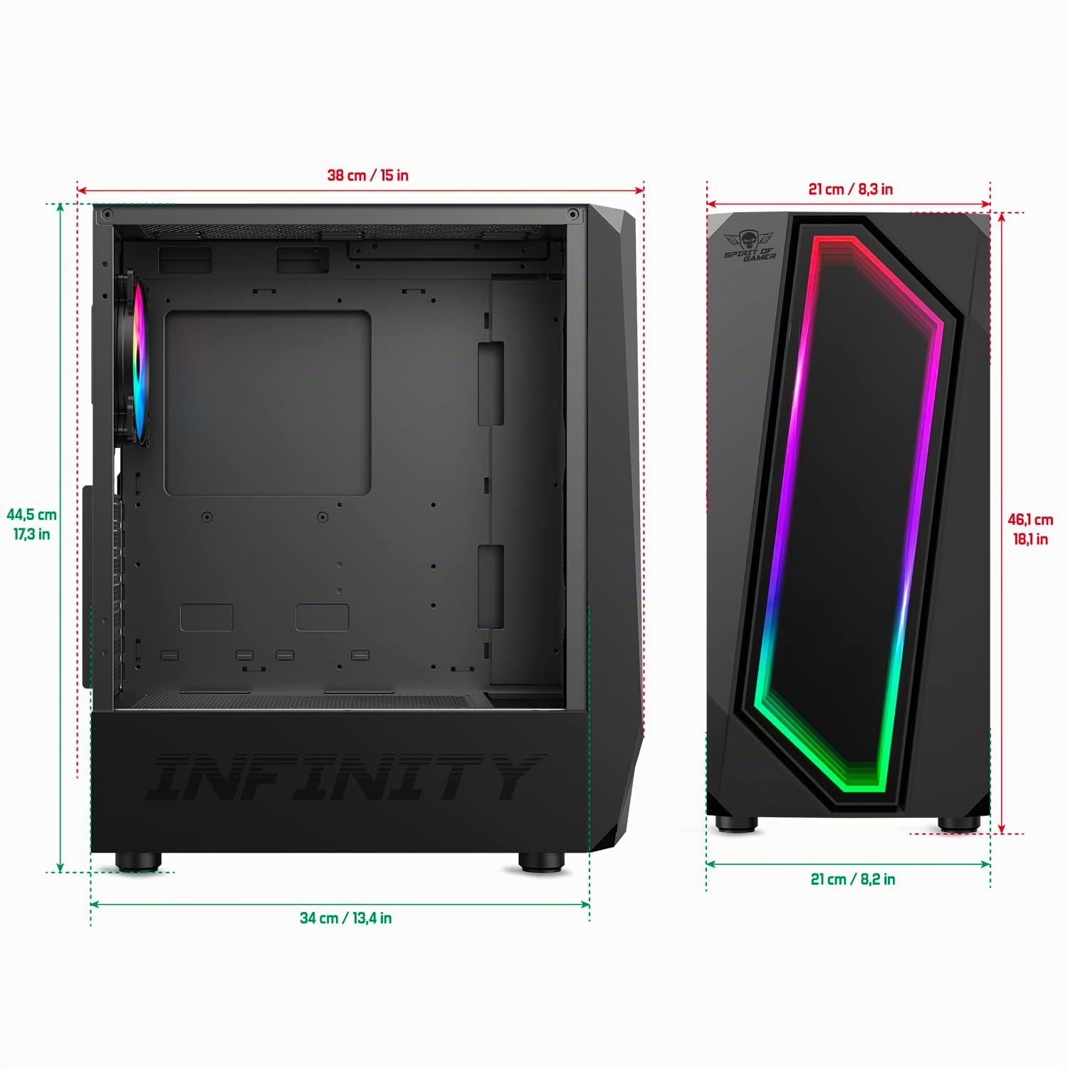 Spirit Of Gamer - INFINITY ARTIC | Case PC Gaming ATX | Case Mid Tower RGB con Pareti Laterali in Vetro Temperato | Compatibile con ATX, Micro ATX, ITX | 2 Ventole per PC da 120 mm con 1 ARGB