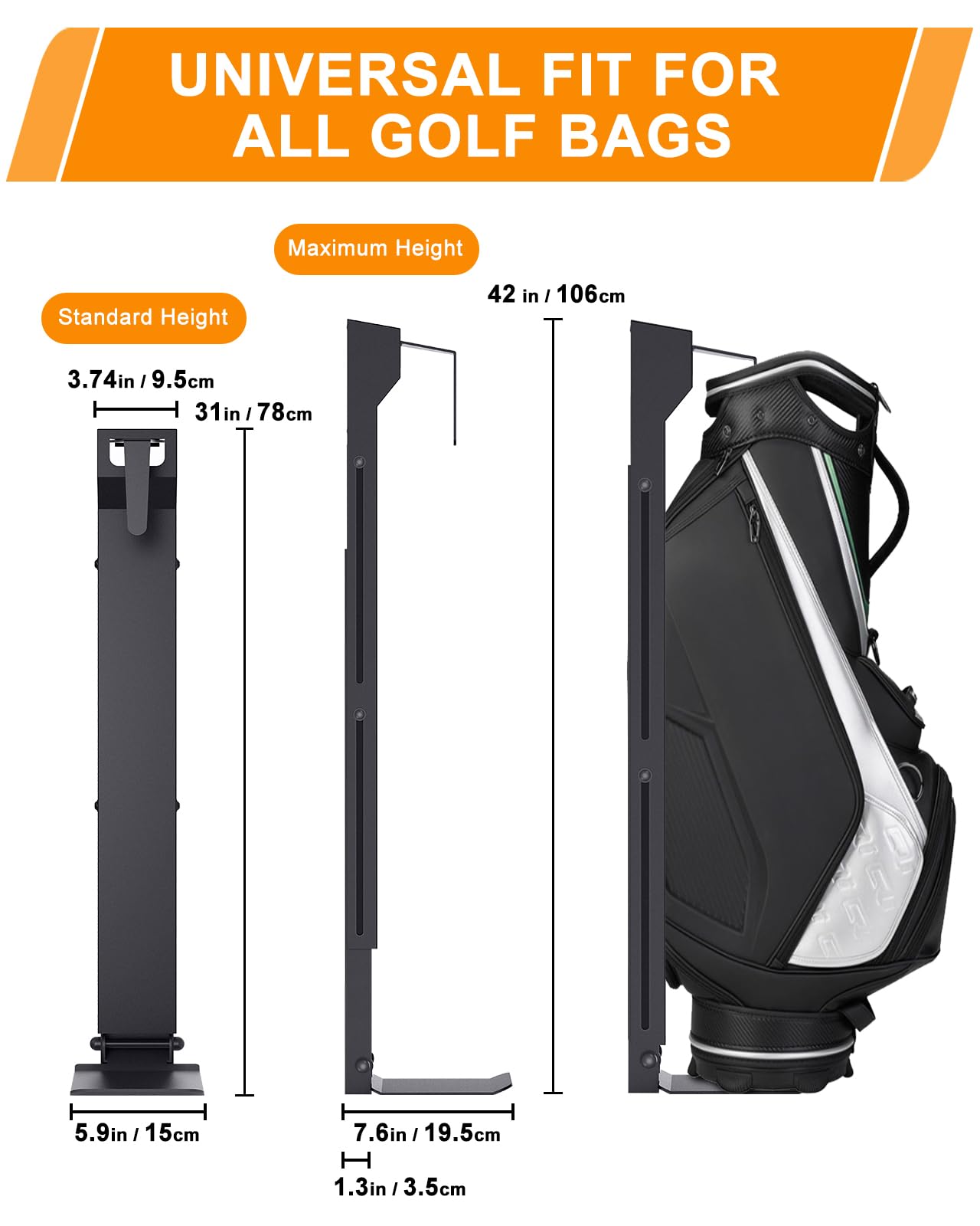 Golftaschen-Aufbewahrungsregal, Wandhalterung, Golftaschenregal für Garage, Golftaschenständer für Display, Golftaschenhalter für Wand, Golfzubehör für Herren, höhenverstellbar, Schwarz