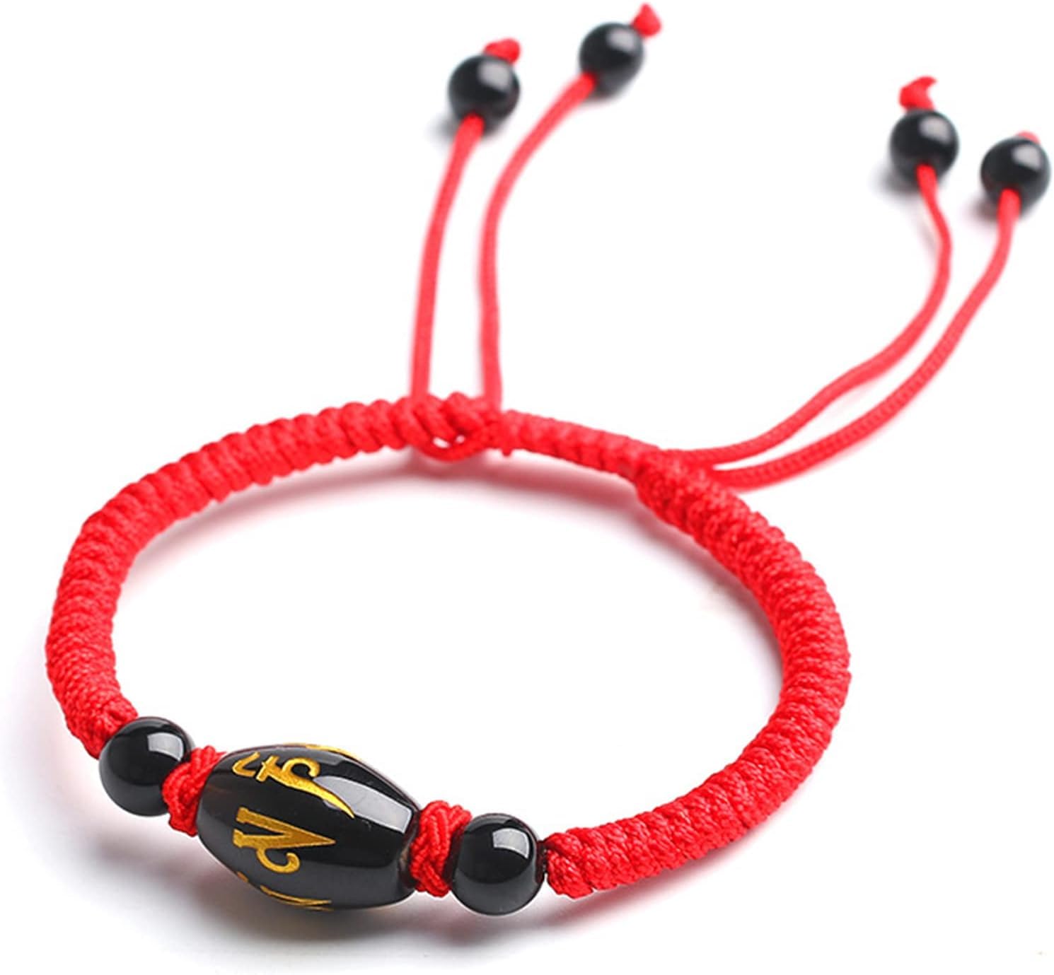 NZPOST Black Obsidian Bracelet, Obsidian Red/Black String Wealth Bracelet Reiki Amulet Lucky Adjustable W