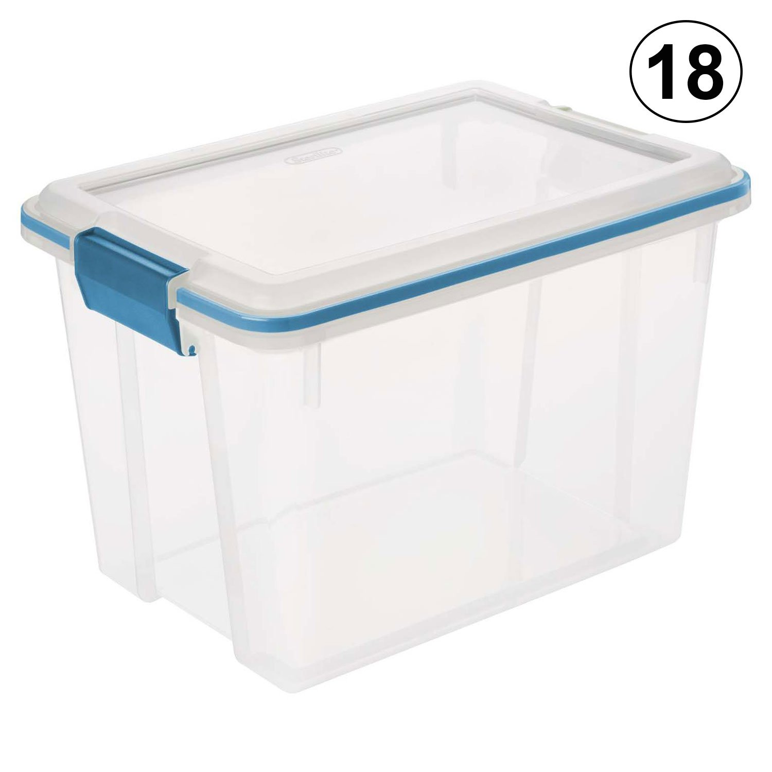SteriliteGasket Box, Stackable Storage Bin with Latching Lid, 20 Quart, 18 Pack