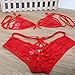 Womens Bridal Lingerie Lace Floral Babydoll Stretch Strappy Set with Cute Bowknot Mesh Thong Red