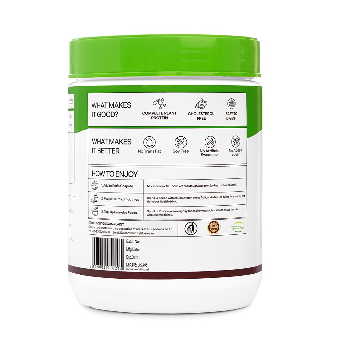 OZiva Organic Plant Protein for Everyday Fitness | 30g Protein - Pea Isolate | Complete Plant Protein Powder | No Added Sugar, Certified Clean & Vegan (Unflavoured, 500 gms shaker) - Image 8 thumbnail