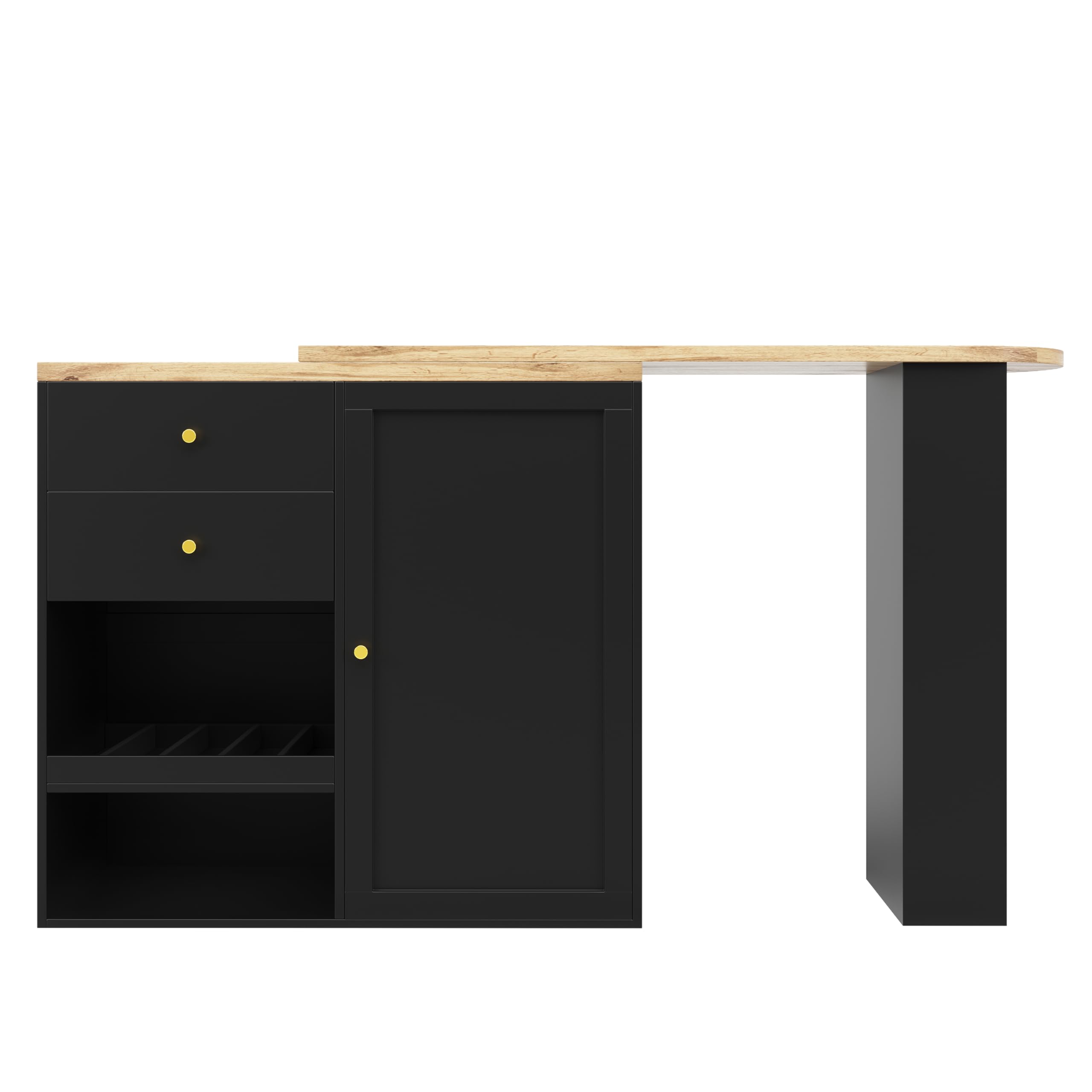 Table de bar moderne extensible, table à manger extensible avec espace de rangement, table de bistro pivotante pour salle à manger, 138-105 x 39 x 102 cm (Noir-A)