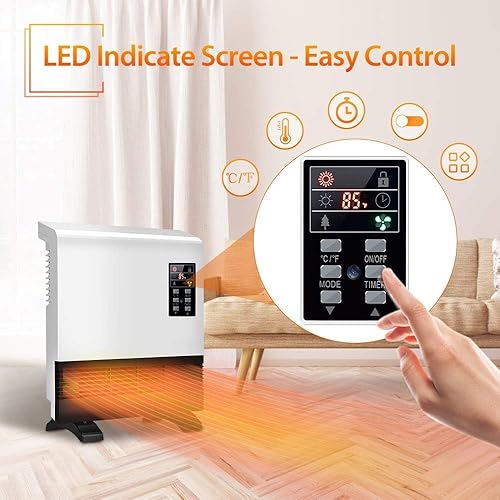 Miniatura 5 de Trustech Calentador de espacio eléctrico, calentador de habitación montado en la pared con base de pie, ahorro de energía, temporizador, calentador