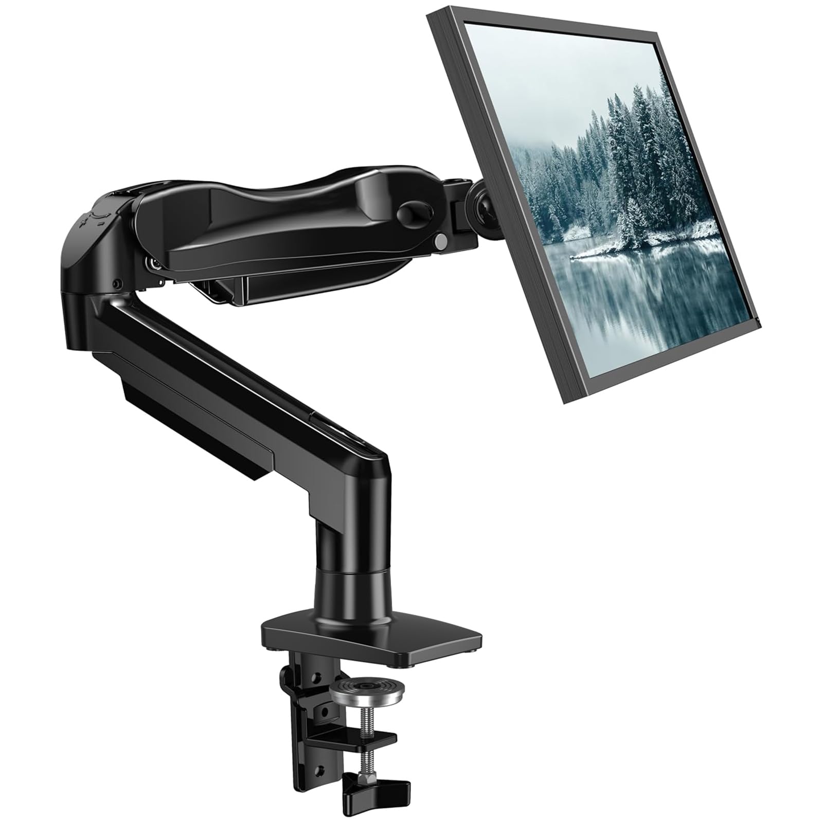HUANUO Single Monitor Mount - Articulating Gas Spring Monitor Arm, Adjustable VESA Mount Desk Stand with Clamp and Grommet Base - Fits 17 to 27 Inch LCD Computer Monitors 4.4 to 14.3lbs