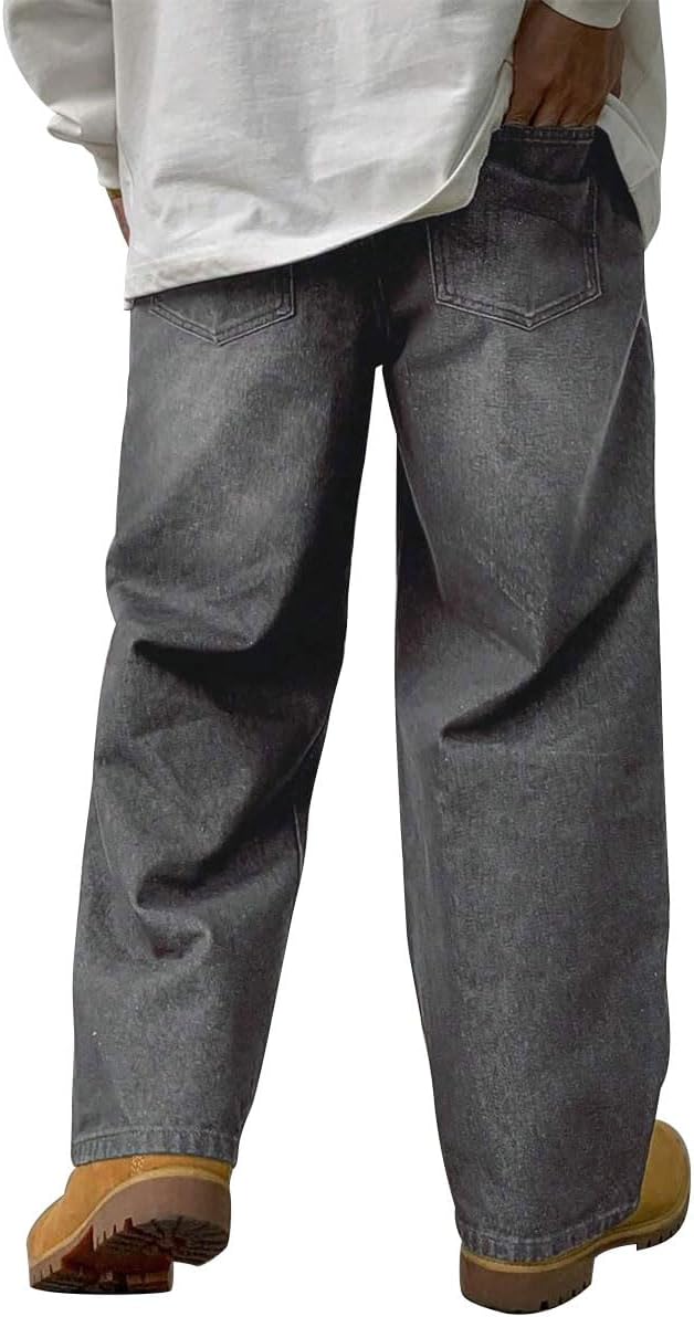 HUNGSON Mens Baggy Jeans for Men Women Y2k Skater Vintage Plain Pants Casual Wide Leg Jeans Loose Fit Denim Jeans - Image 4