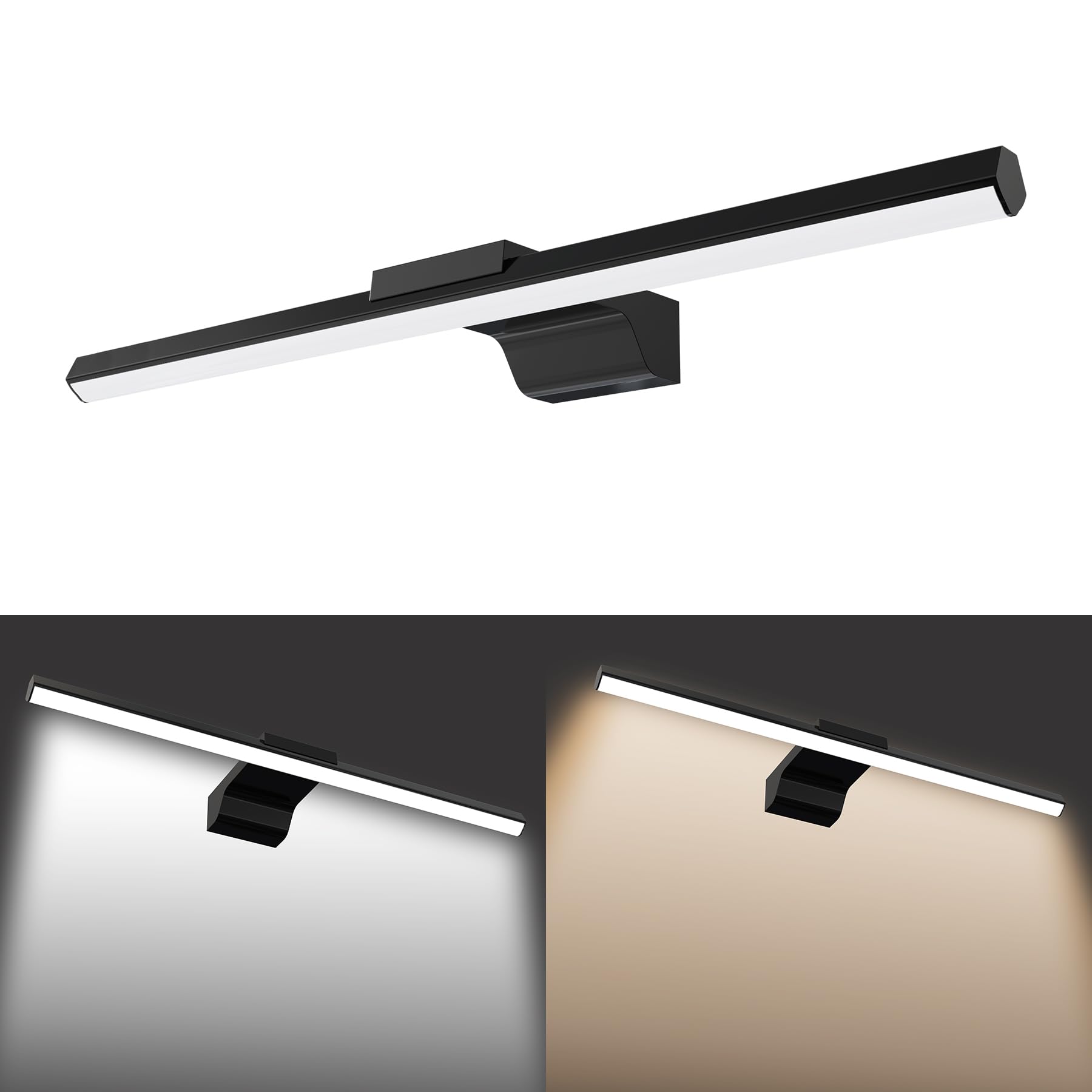 UISEBRT 15W 60cm Spiegellampe Badezimmer, Badlampe Wand, Spiegelleuchte Bad mit 1050LM, Schwarz Badezimmer Lampe Modern IP44 Schrankleuchte für Wandbeleuchtung und Spiegel Beleuchtung, Typ B Warmweiß