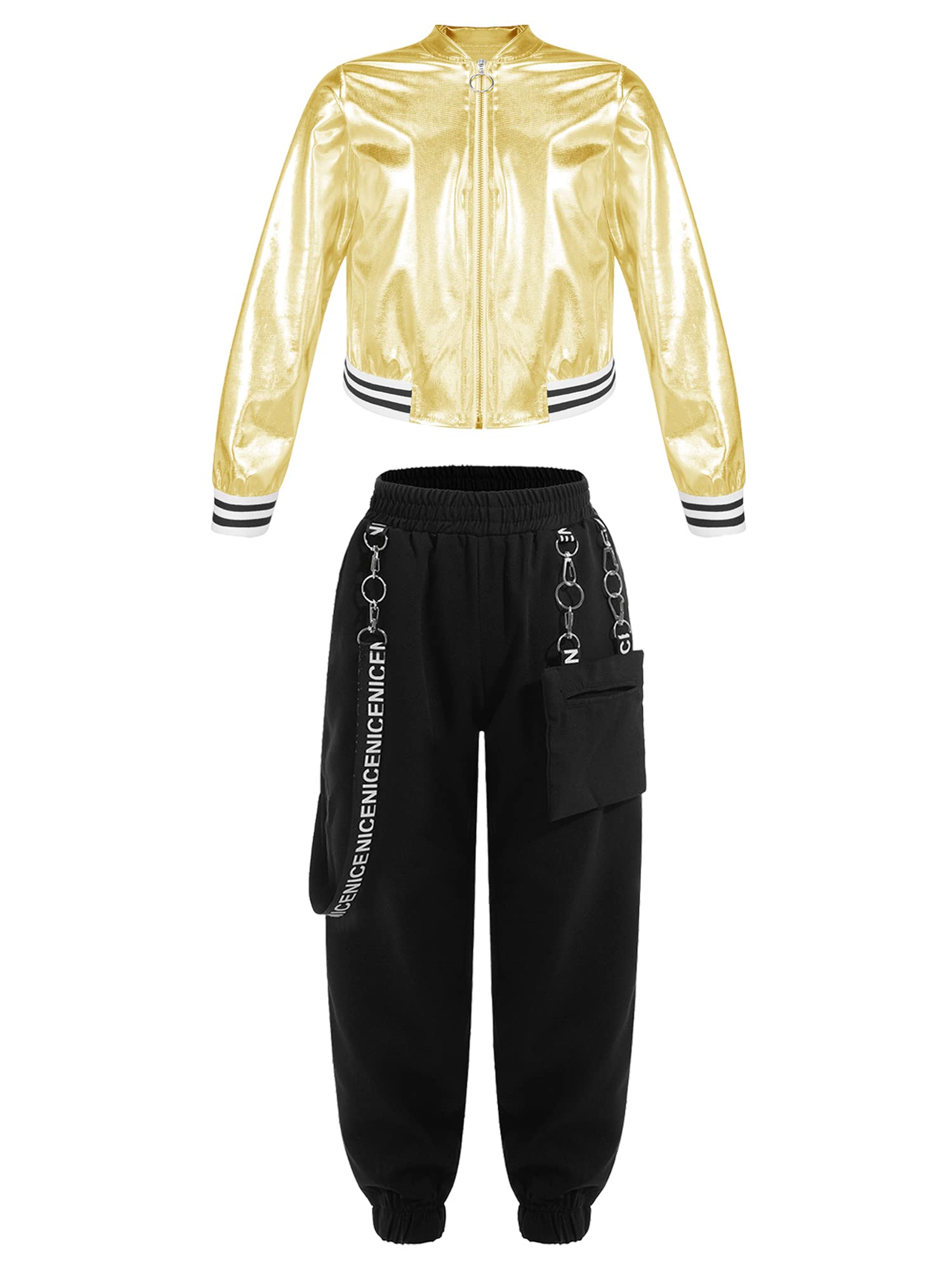 Dziecięce hip-hopowe ubrania dziewczęce koszulka z długim rękawem Crop Tops + biustonosz sportowy biustonosz + spodnie cargo dres treningowy jazz odzież do tańca Streetwear rozm. 98-176