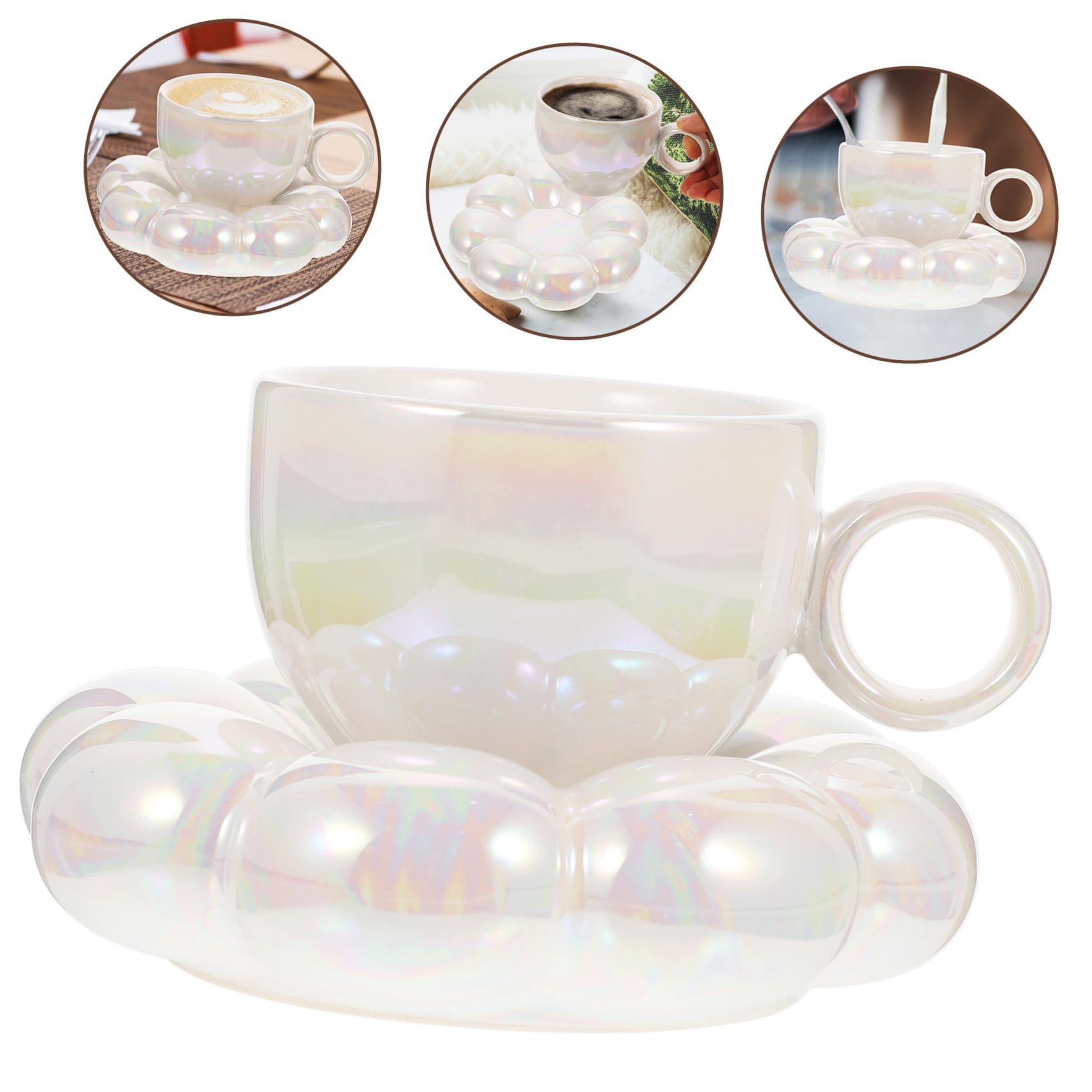 VANZACK Juego de Tazas de Café de Cerámica de 200ml con Platillo, Diseño Delicado y Base Plana, Adecuado para Café y Té en Casa o Obsequio Especial