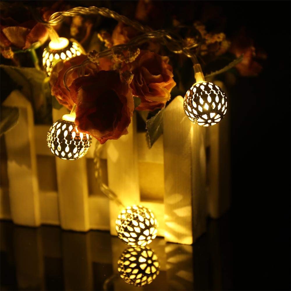 KharidoLive 16 LED Metal Moroccan Balls String Lights for Home Decoration (Warm White, Steady Lights, 3.2 Meter Long, 2 Pin Plug)