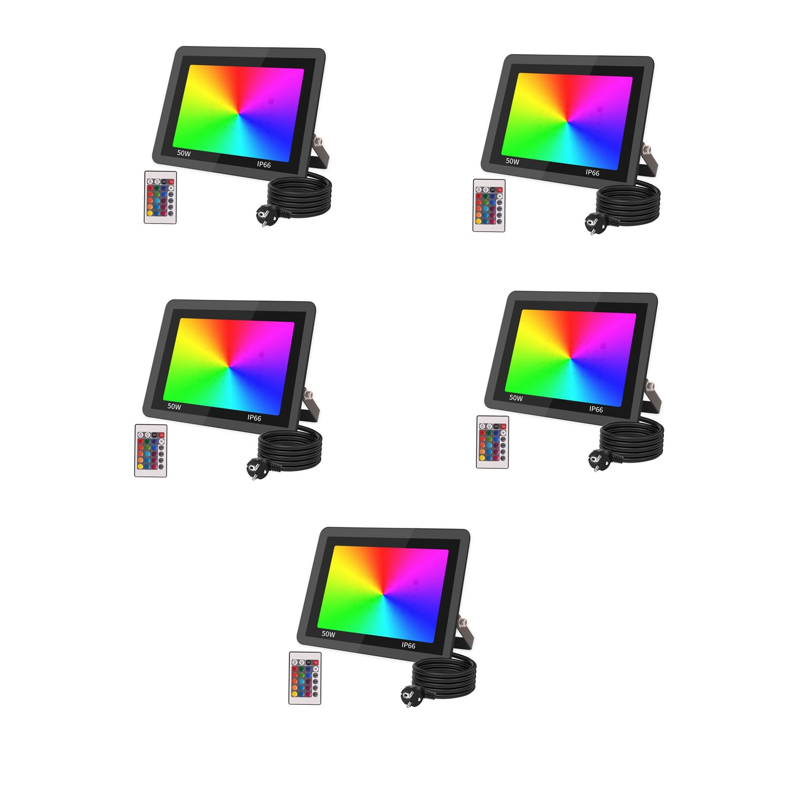 5pcs Projecteur LED Couleur, 50W Eleganted Projecteur RGB Exterieur avec Télécommande, IP66 Etanche Intelligente RGB Spot LED de Couleur pour Jardin, terrasse, l'éclairage Interieur