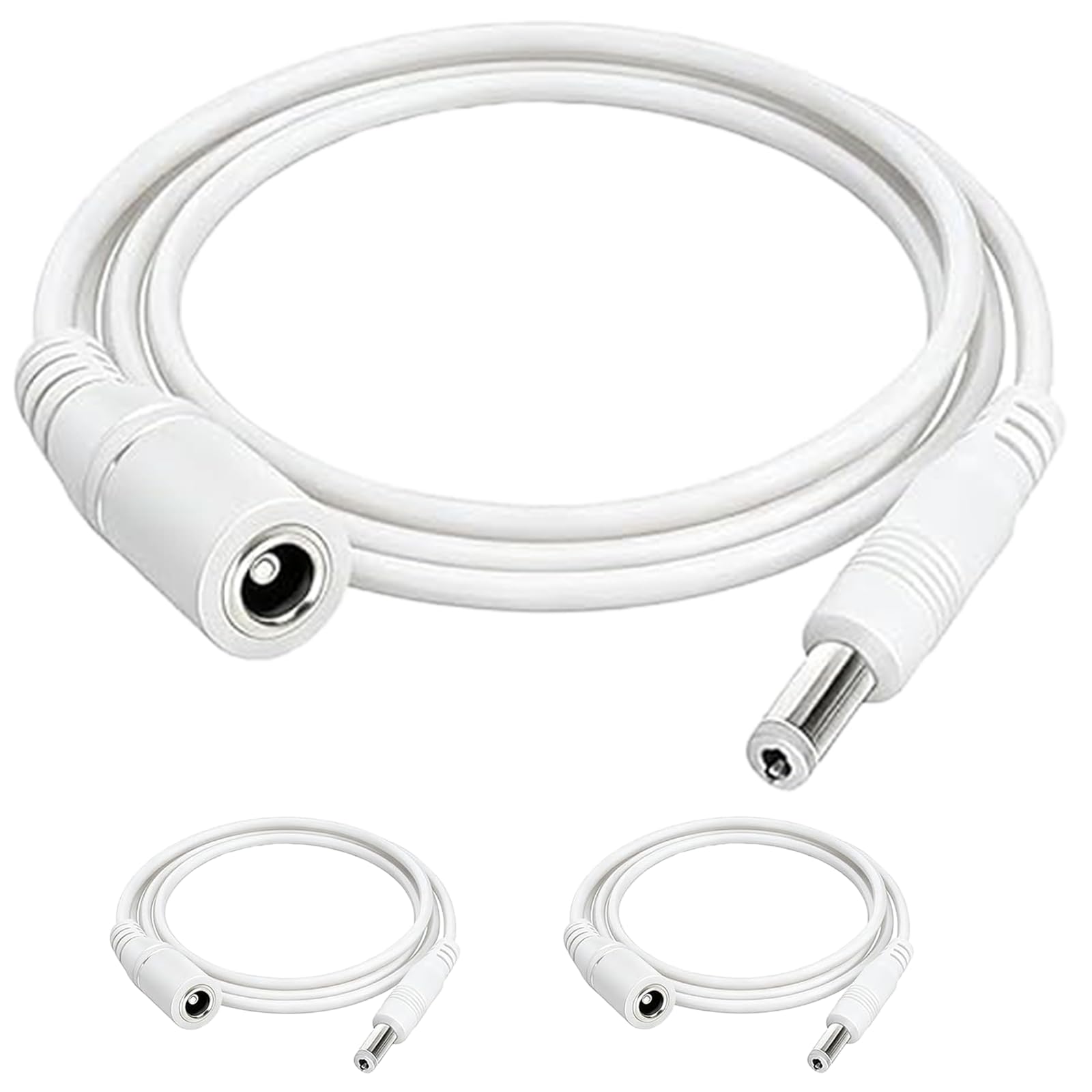AmiCera 3Pcs DC Extension Cable, 5.5 x 2.1mm CCTV Power Extension Cable Camera Lead Compatible for Tapo Camera Tp Link, LED Strip Light, DVR/NVR Recorder, Durable 12V/24V DC Power Lead, White 1.5M