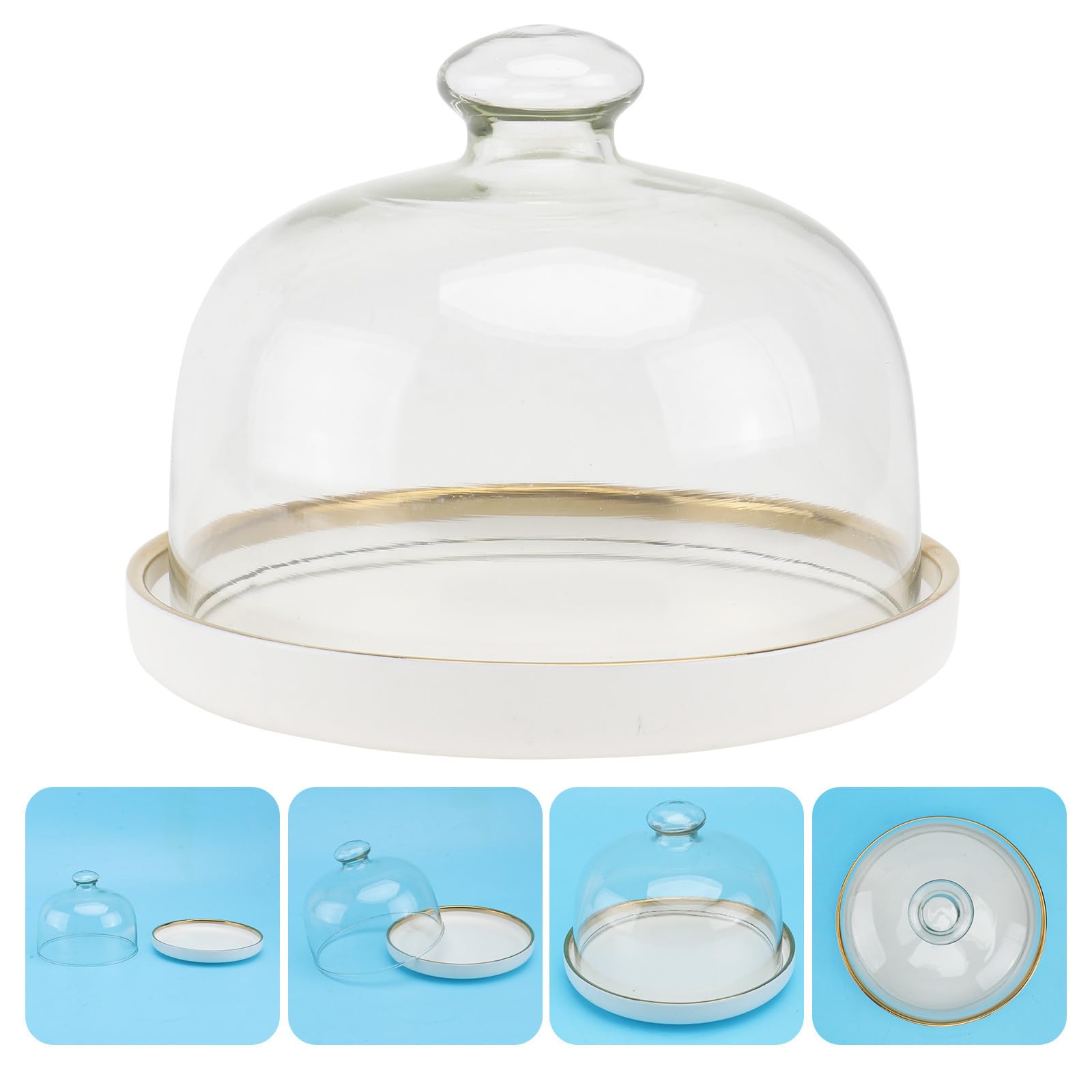 INOOMP Bandeja de Cerámica Tapa de Vidrio para Postres y Alimentos, Preservación de Comida, Diseño Elegante, Adecuado para Picnic y Camping