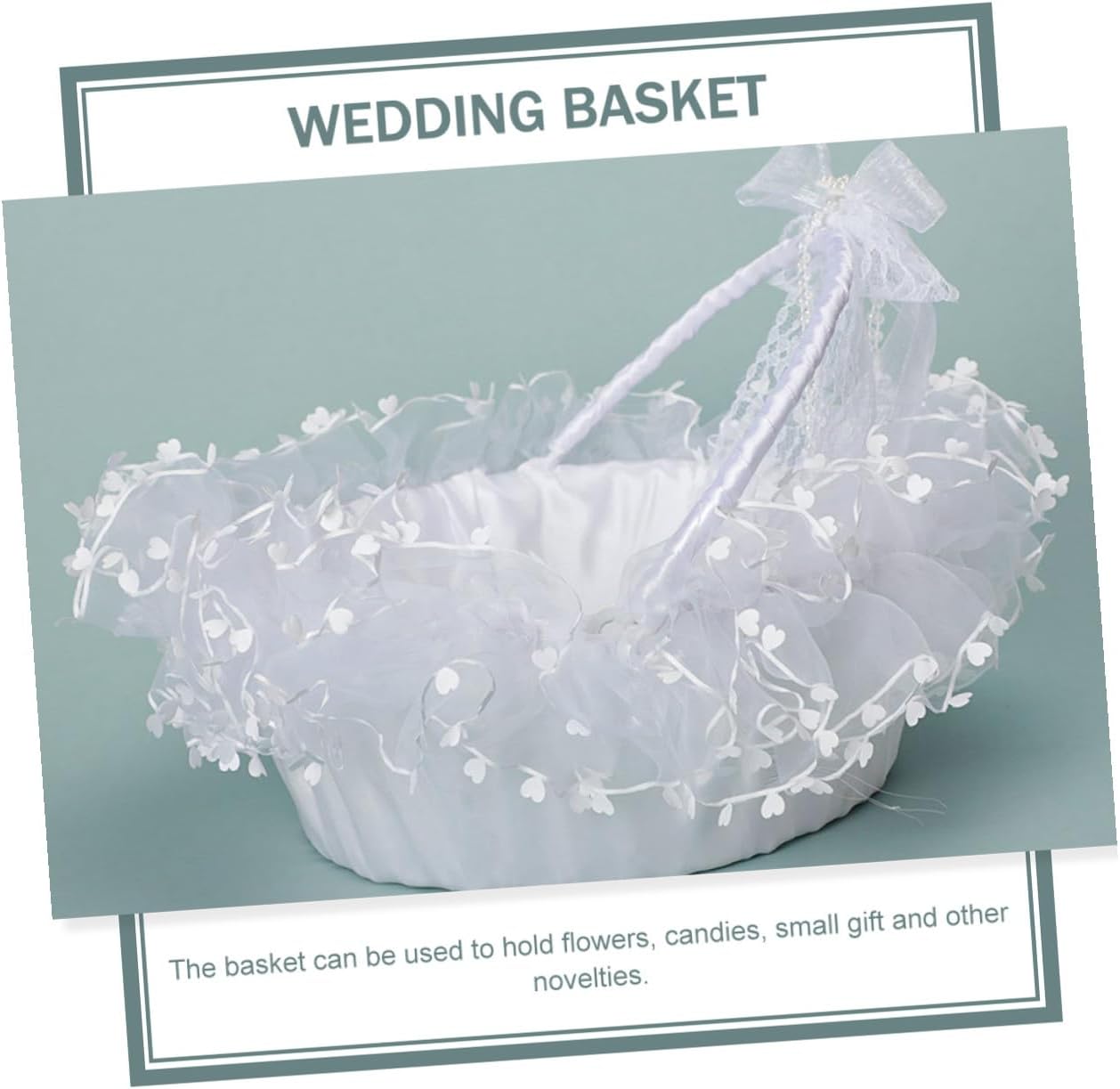 Lace Flower Girl Basket with White Bow Handheld Flower Holder Decorative Wedding Basket Portable Ceremony Supplies