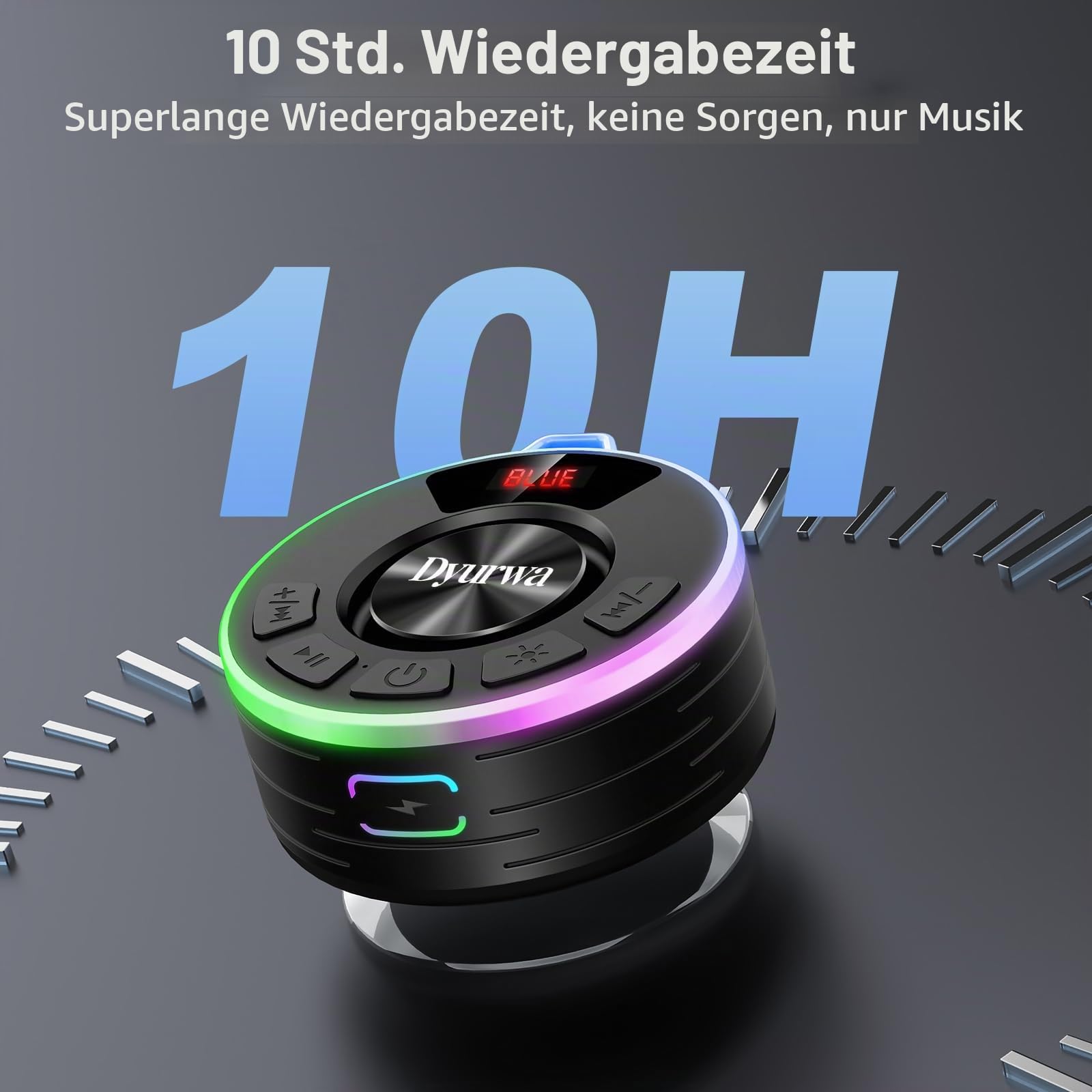 Wasserdichter Bluetooth Duschlautsprecher, 10H Bluetooth-Lautsprecher mit Saugnapf, Tragbare bluetooth 5.3 Lautsprecher mit Stereo-Sound, IPX7 Wasserdicht Musikbox Tragbare für Badezimmer Bergsteigen