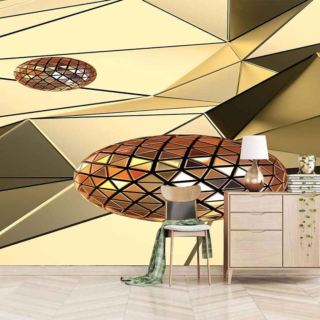 Papier peint photo 3D géant 400x280 cm sphère dorée géométrique auto-adhésif