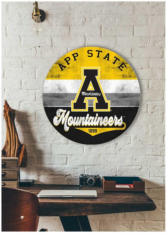 KH Sports Fan Appalachian State Mountaineers Multi-Color Retro Circle Sign, 20x20 Inches, Mountaineers Decor for Dorm Room, Bedroom, Fan Cave, Living Room; Display Your Team Spirit with This Unique Appalachian State Mountaineers Wall Art