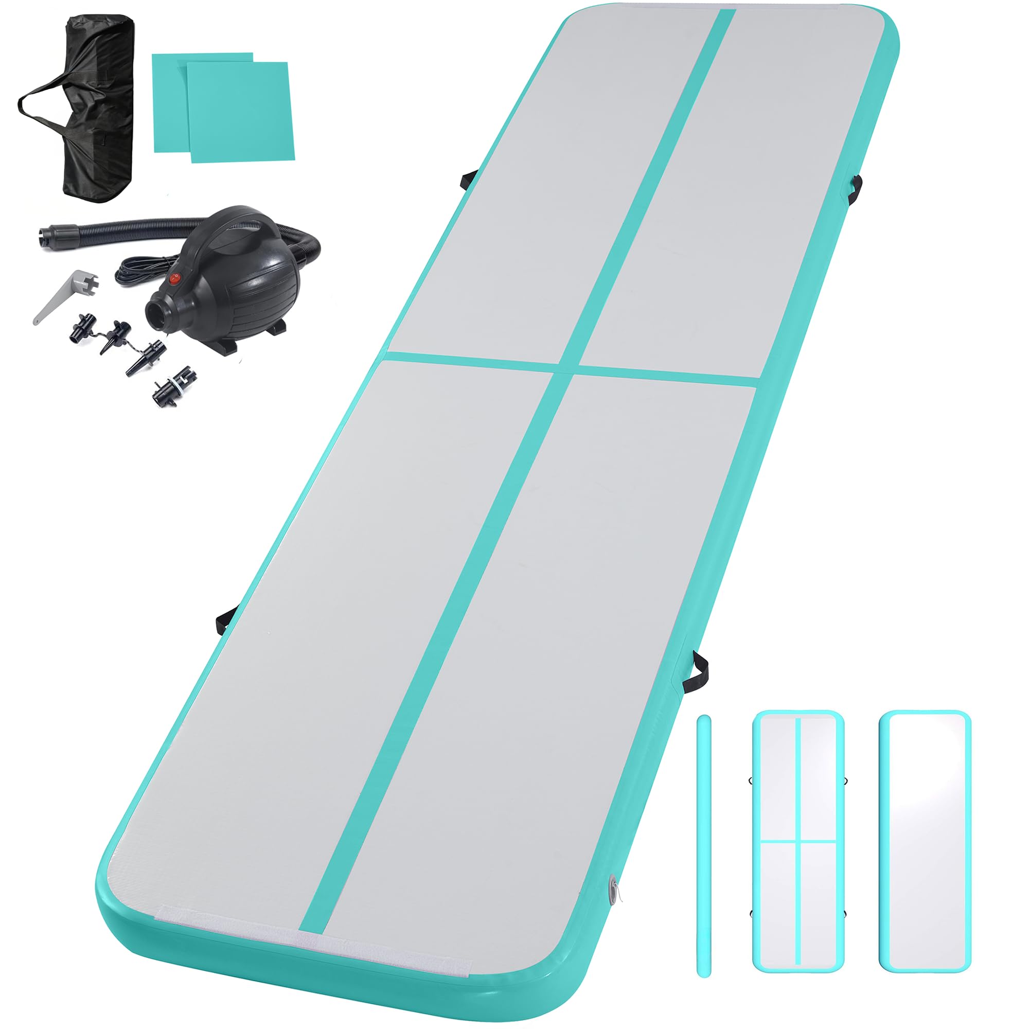 LSLIFE Air Gymnastics Track Inflatable Tumble Track Mat, 10ft/3M Air Tumbling Mat 4 Inch Thickness with Air Pump Gym Tumbling Floor Mats for Home Use/Cheerleading/Yoga/Dance/Water Fun