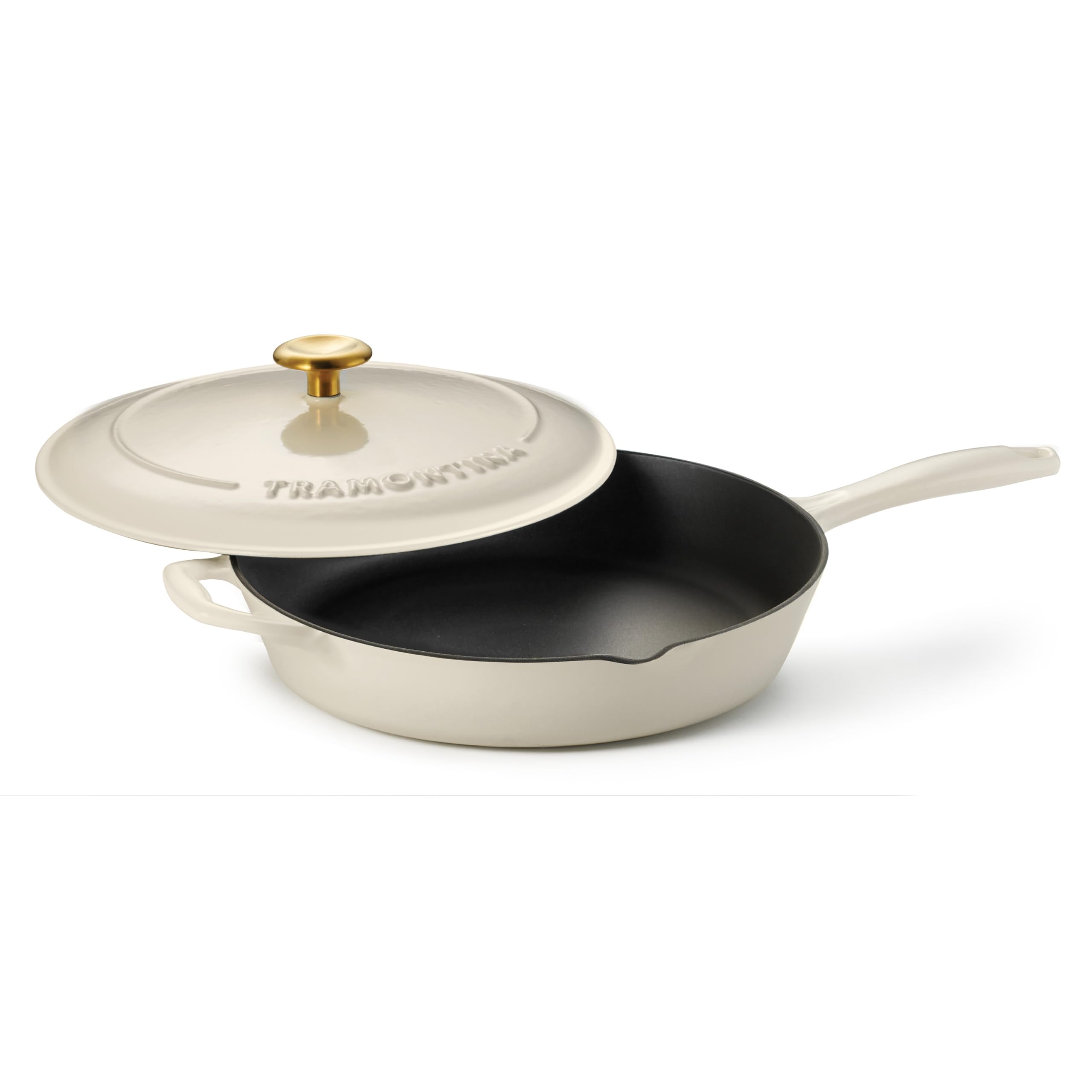 Tramontina Bestow Enameled Cast Iron 12-Inch Skillet with Lid, Latte