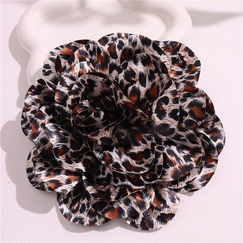 Image of Satin Fabric Rose Flower Brooches Dainty Leopard print Dyed Large Brooches Pins for Women Elegant Rose Flower Brooches Wedding Party Dance Dress Suit Ceremony Clothes Accessories Jewelry 7.5in