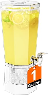 Lifewit 1 Gallon Plastic Drink Dispenser, Juice Containers with Lid for Party, Ice Beverage Dispenser with Stand for Lemonade/Soda/Tea, BPA Free
