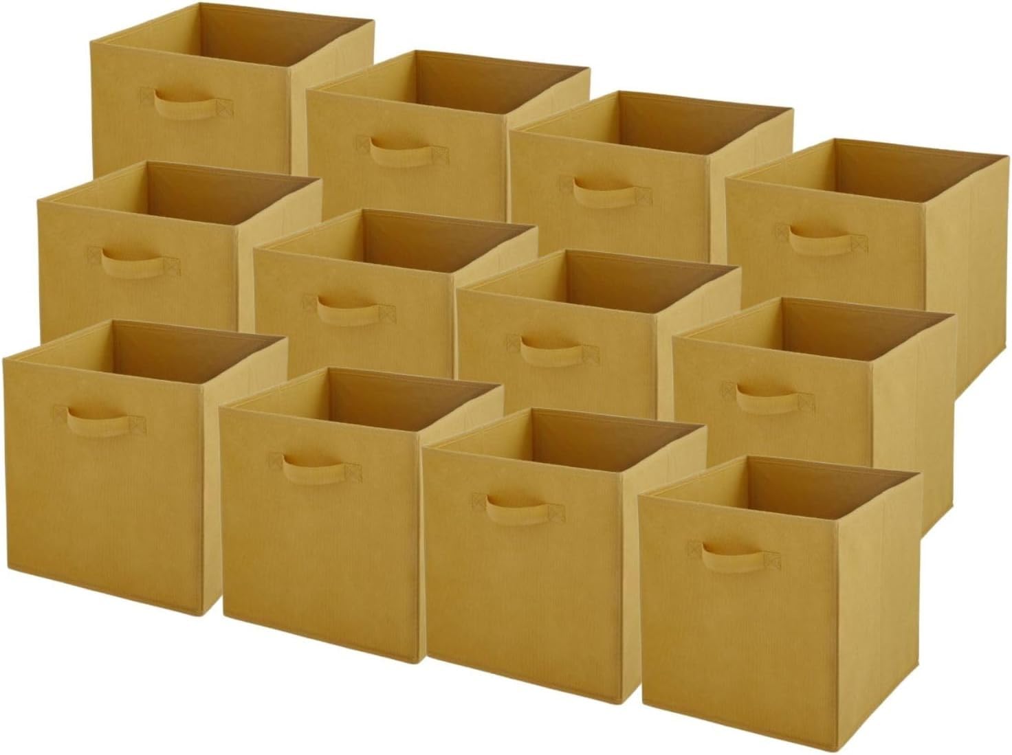 Box and beyond - Set mit 12 Aufbewahrungskörben – 31 x 31 x 31 cm – gelber Stoff – faltbar – mit Griffen – Aufbewahrung, Deko – Schlafzimmer, Wohnzimmer, Büro – moderner Stil