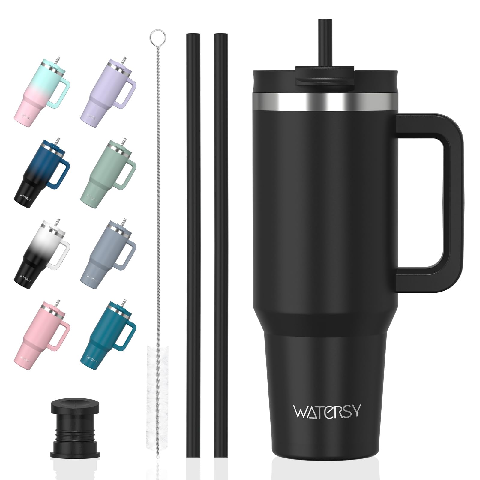WATERSY 891ml Thermobecher mit 2 Strohhalmen, Trinkbecher Auslaufsicherer Kaffeebecher To Go Vakuum-Isoliert mit BPA frei Schraubdeckel, Trinkflasche Kühlt 12 Stunden,Schwarz