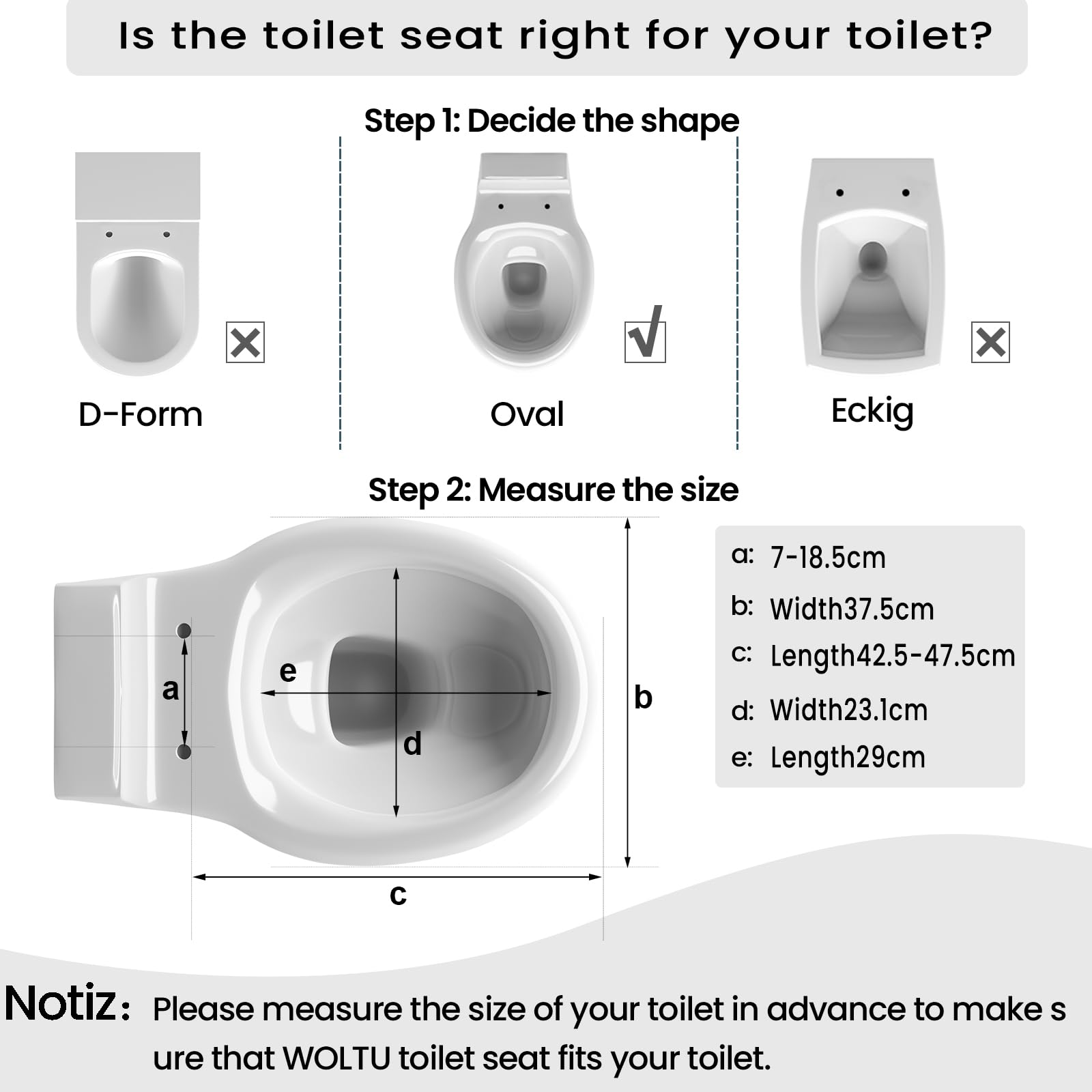 WOLTU Tapa de WC Tapa de Inodoro Asiento de Inodoro Bisagra de Cierre Suave Instalar Rápida