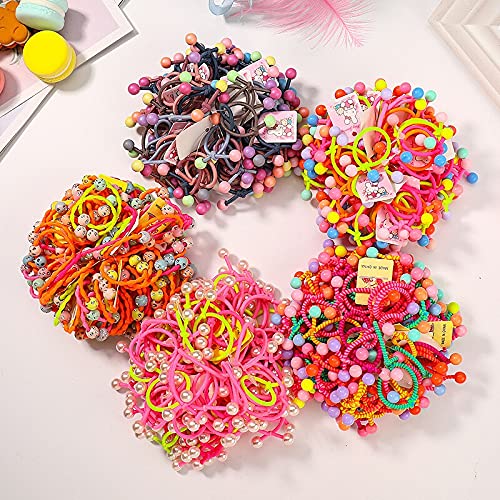 20 PCS lovely MIX Color Pearl Children Nylon Girl Hair Rope HeadWear Children's series Candy Color Beaded Hair Circle-image-22