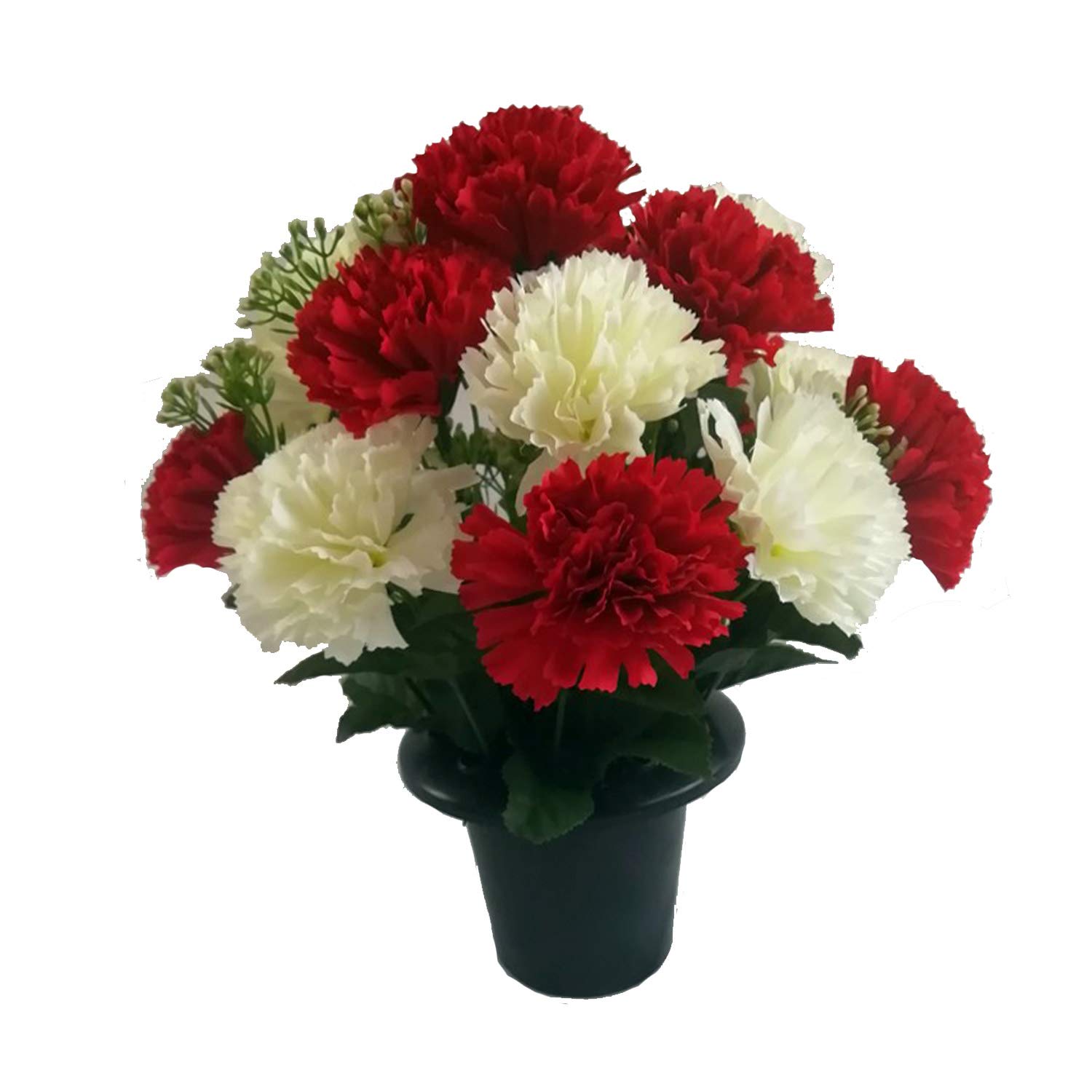 Permabloom ARTIFICIAL CARNATION GRAVE POT WITH 16 FLOWERS - VASE INSERT MEMORIAL (Red)