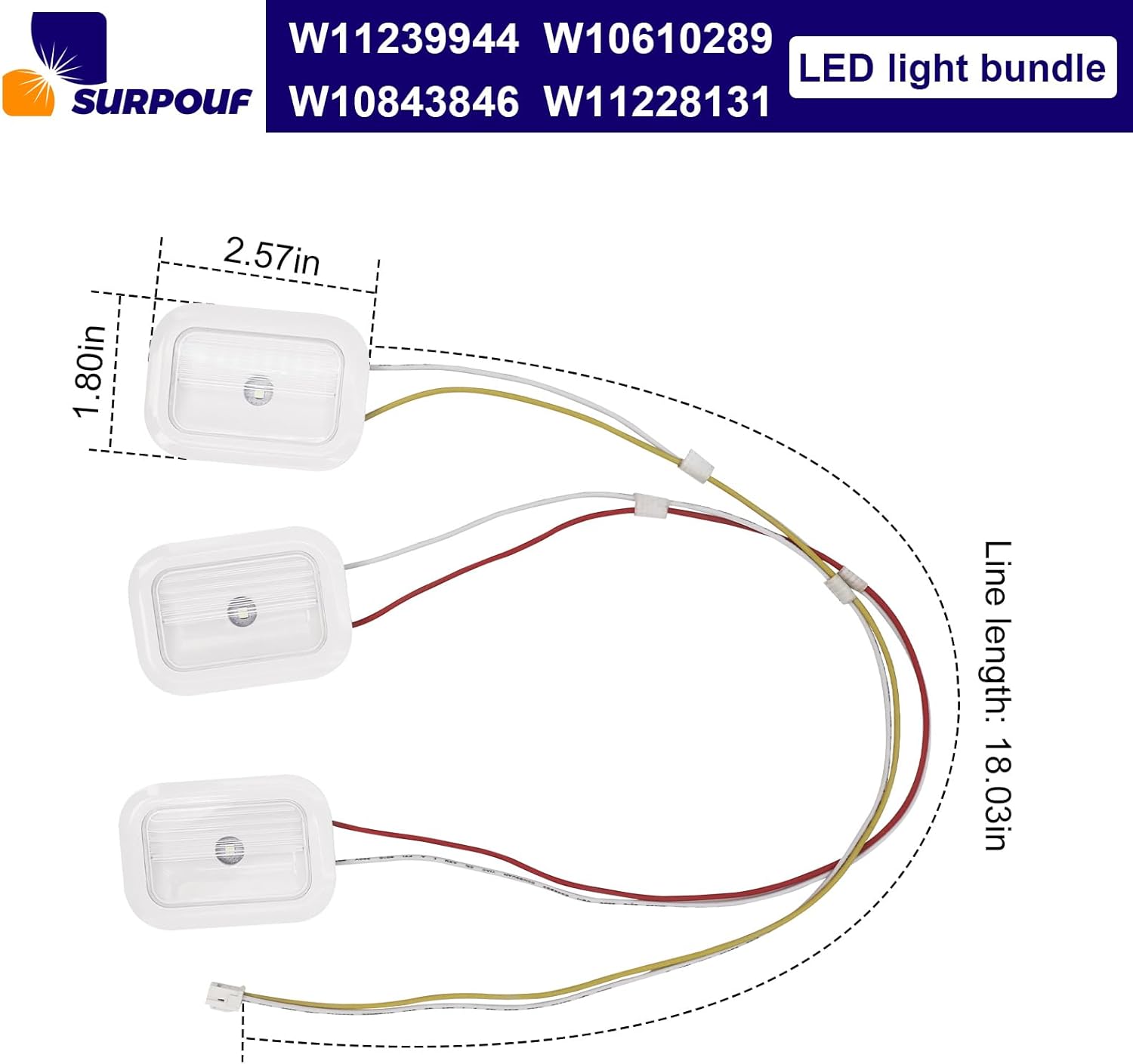 W11239944 W10610289 W10843846 W11228131 LED Light Harness Compatible with Whirlpool Refrigerator Replace AP6333409 PS12578776 for 596, JFX, MFT, MFX, WRF