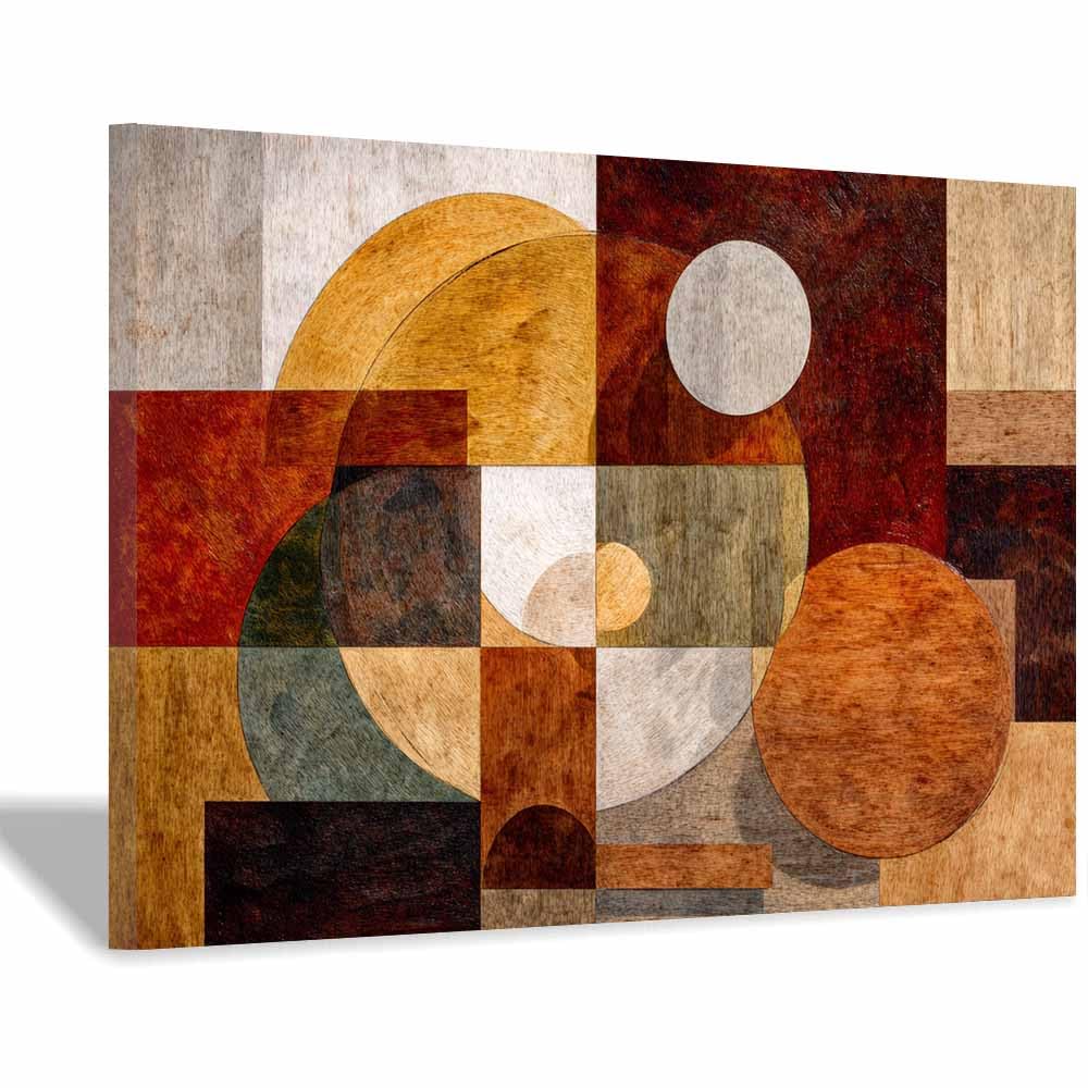WUFIEA Ogólny abstrakcyjny obraz na płótnie drewniana geometria do salonu sypialni biura dekoracja (khaki26) - 60 x 80 cm oprawiony