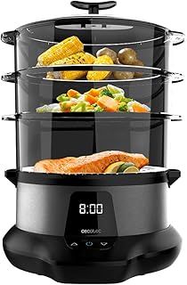 Cecotec Cuiseur Vapeur Électrique VapoVita 3000 Pro. Cuit à la Vapeur et Préserve les Nutriments et les Vitamines. 1000 W, Numérique, Capacité 1 L, Comprend 3 Contenants